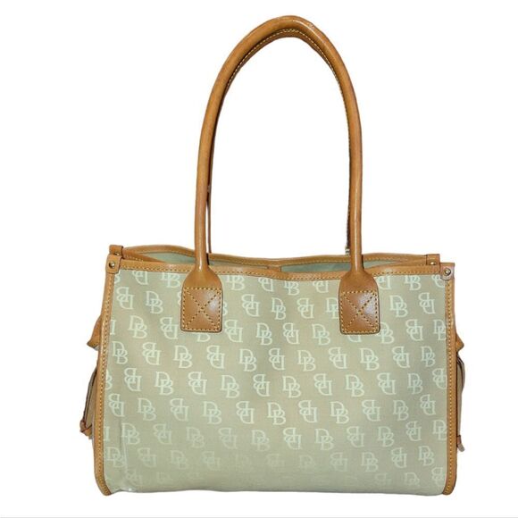 Dooney and Bourke Medium Canvas Leather Monogram Tote Purse Sand - Picture 3 of 15